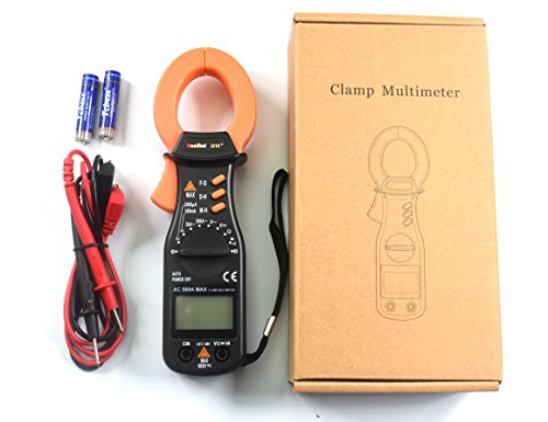 Ruoshui Digital Clamp-On Meter, 1.18 Inch Jaw Opening Auto & Manual Ranging Multimeters MAX Range AC 500 Amp DC 200mA AC DC 600 Volt 20 Mega Ohm with 2 AAA Batteries & Testing Leads