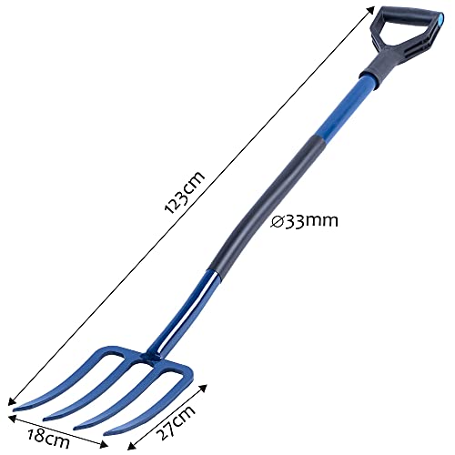 KADAX Heugabel, Grabgabel mit D-Griff, Mistgabel mit Kopf aus hochqualitativem Stahl, ergonomische Gabel für Garten, Forke, Spatengabel, Unkraut, Steine, Gartenforke (Metallstiel) – Bild 3