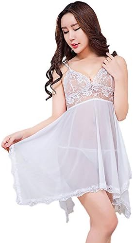 Rong Fa - 2017 sexy hanging shoulder open crotch piece lace bathrobes female taste inside clothes are code night fire supplies passion pajamas (white)