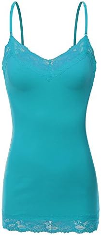 Bozzolo Women's Junior & Plus Adjustable Spaghetti Strap Lace Trim Tunic Tank Top