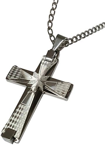 Elegant Bright Unisex Engrave Cross Necklace + Curb Cuban Chain Stainless Steel Choice 20" 24" & 28" Inches