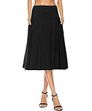YiLiQi Women's Pocket Basic Solid Stretch Fold-Over Flare Midi Skirt