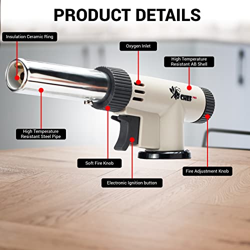 Jo Chef Pro Butane Torch Refillable Torch Lighter Head, Hand Held