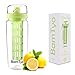 BamTyo Fruit Infuser Water Bottle 32 OZ with New Full Length Infusion Basket,BPA Free,Leak Proof Design,Larger Dual Hand Grips,Flip Lid