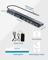 USB C Docking Station Dual Monitor with 96W Power