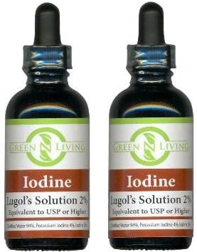 Iodine Lugols 2% Solution Liquid Supplement 2 Pack (2 bottles @ 2oz Each) Contains Potassium Iodide drops