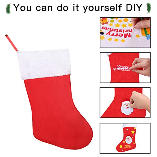 SHareconn Christmas Stockings,5 Pack 16 Inch Big Christmas Kids Gift Stocking Bags and Christmas Hanging Socks for Gift Holding,Party Decoration DIY Craft (Red & White)