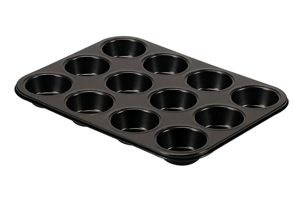 FORMEGOLOSE™, 12 Muffins Tray 27x35 cm, made of steel with double layer of non-stick coating, Black Colour