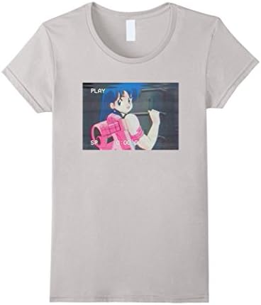 Womens Cute Kawaii Vintage Anime Girl T-Shirt Medium Silver