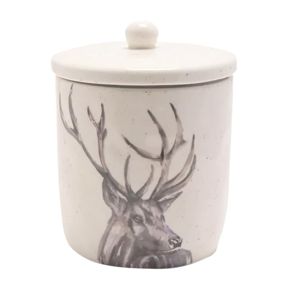 Widdop and Co Majestic Country Stag Ceramic Kitchen Canister - For Tea/Coffee/Sugar/Dried Foodstuffs - Speckled Neutral Cream - 18.5 cm