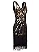 FAIRY COUPLE Women's 1920s Flapper Dress Gatsby Dress V Neck Beaded Fringed Dress Club Dress D20S020(XL,Black Gold)