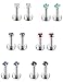 Jstyle 12 Pcs a Set 316L Stainless Steel 16G 2-4mm CZ Nose Piercing Labret Monroe Lip Rings Helix Tragus Cartilage Ear Piercings Studs 6mm Bar Length 2mm