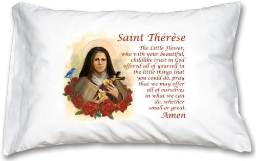 St. Therese Prayer Pillowcase, Catholic Saints and Prayers on Pillow Cases for Holy Home Décor and Catholic Gifts.