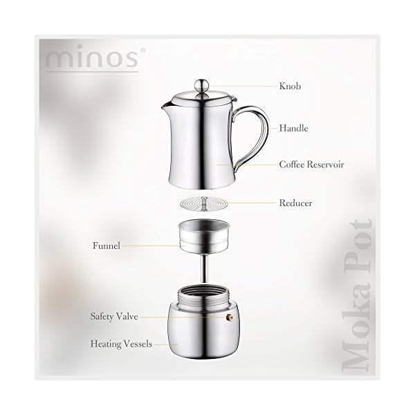 Minos Espressokocher für 6 Tassen, Edelstahl, hitzebeständiger Griff, geeignet für Induktions-, Elektro- und… – Bild 3