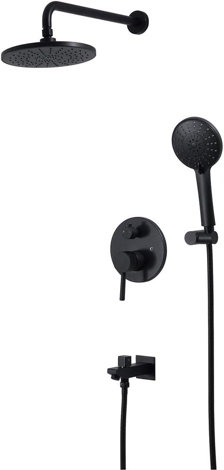 GLYYR Round Shower System with Cold and Hot Water, Bathroom Wall Mounted 3 Function Luxury Rain Mixer Shower Combo Set, 225225 mm, Black