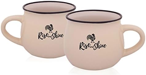 Rooster Coffee Mugs (Gift Set of 2) - "Rise and Shine" - Country & Farmhouse Kitchen Decor - 9oz Ceramic Mug with Custom Chicken Design Printed on Both Sides