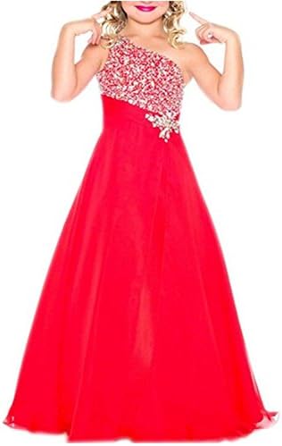 Girls' Crystal Long Pageant Dresses Birthday Party Gowns Red US 10