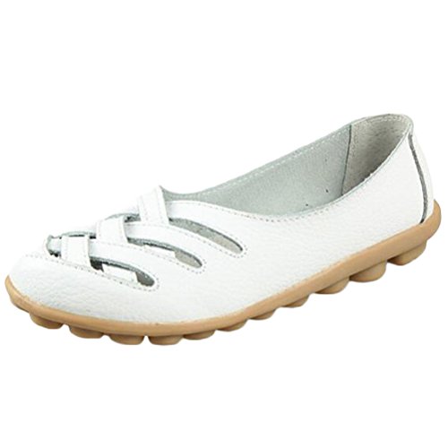 Mordenmiss Women's Casual Driving Loafer Hollow Flats Silp-on Carving Moccasins White 43