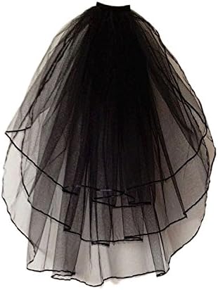 Ladsen Women's Fashion Short 3 Tier Bridal Wedding Veils with Comb Black