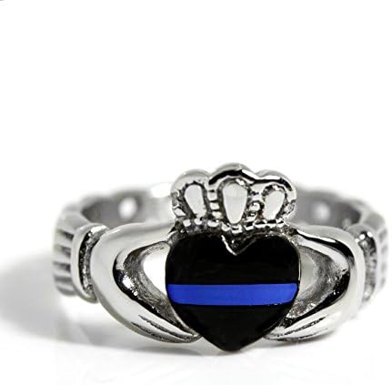 Thin Blue Line Claddagh Stainless Steel Ring with Celtic Rope Design (8)