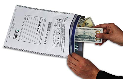Kolibri Level 4 Security Bank Deposit Bags 9" x 12"- 100 Pack | Tamper Evident Traceable Self-Adhesive Poly Bags for Cash, Checks, Money or Currency Bank Deposits