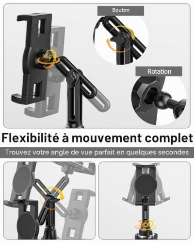 Support Tablette Voiture Gobelet, woleyi Universel Porte Gobelet Tablette avec Bras Télescopique, Support Téléphone Voiture Tasse, Pour iPad Pro 12.9 10.5 9.7 Air Mini 5 4 3 2, iPhone Series 4-13"