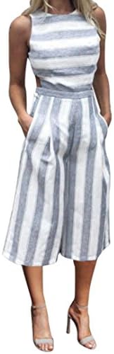 Taore Women Sleeveless Elegant Striped Jumpsuit Romper Casual Work Wide Leg Pants (USM=TagL, Blue)