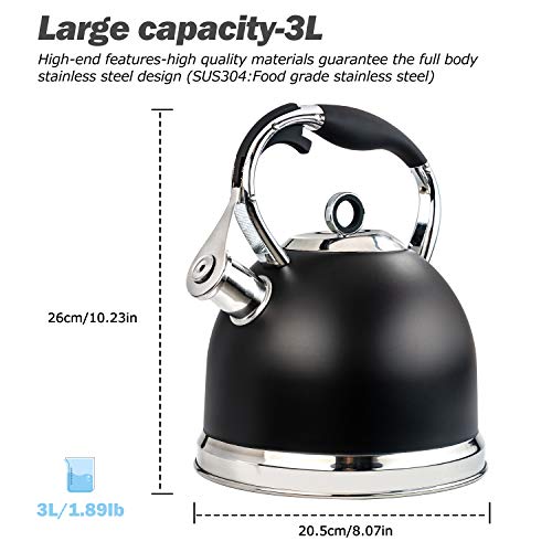 Tea Kettle Best 3 Liter induction Modern Stainless Steel Surgical Whistling Teapot - Pot For Stove Top,Black