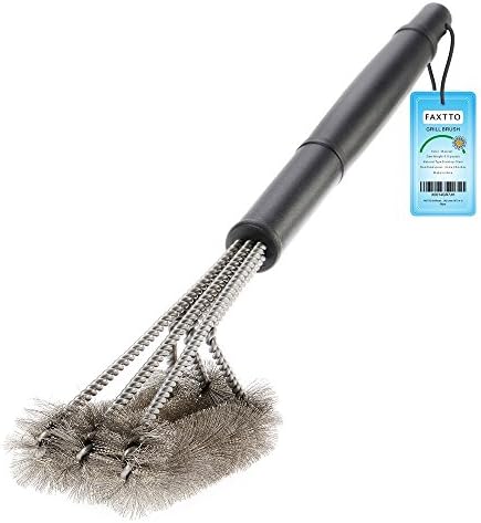 FAXTTO BBQ Grill Brush in Stainless Steel with Long Handle. A Powerful Accessory to Clean Barbeque Plates, Racks and Burners