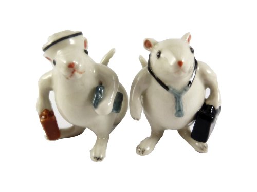 Miniature Ceramic Figurine Doctor White Mouse , Rat Farm Animal Porcelain