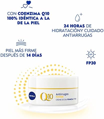 Q10 Power Antiarrugas Cuidado de Día FP30 (50 ml), crema hidratante antiarrugas, crema facial con protector solar, crema de día, crema facial reafirmante con Q10