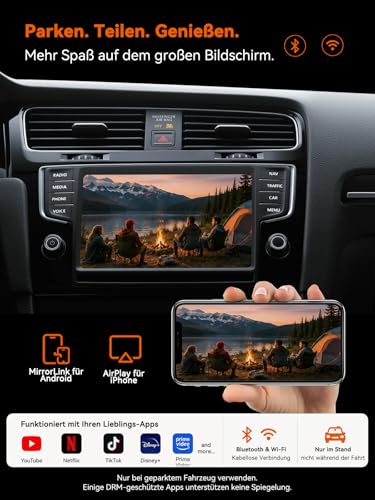 4-in-1 Wireless CarPlay Adapter for Apple CarPlay & Android Car, AirPlay & MirrorLink Screen Mirroring, Wired to Wireless Car Play Adapter, 5.8GHz WiFi Bluetooth 5.4, Plug & Play, USB-A/C, Orange