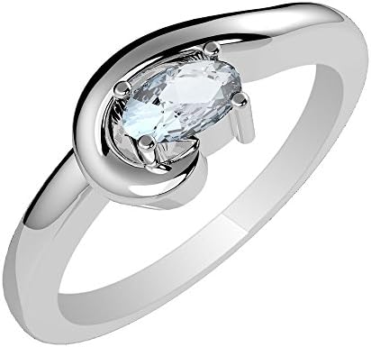 0.55ctw,Genuine Aquamarine 4x6mm Oval & Solid .925 Sterling Silver Rings
