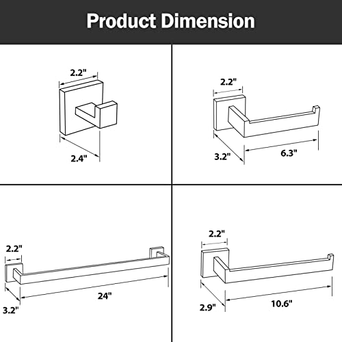 LuckIn Modern Polished Chrome Bathroom Hardware Set, Includes 24 Inch