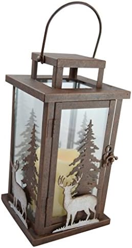 Pine Ridge Metal Deer Decorative Square Candle Light Lanterns with Clear See Through Glass - Indoor Outdoor Hanging Candle Lights & Holder Centerpiece
