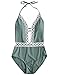 Womens One Piece Floral Lace Halter Push-up Padded Monokini Deep V Neck Swimsuit (M, Green)