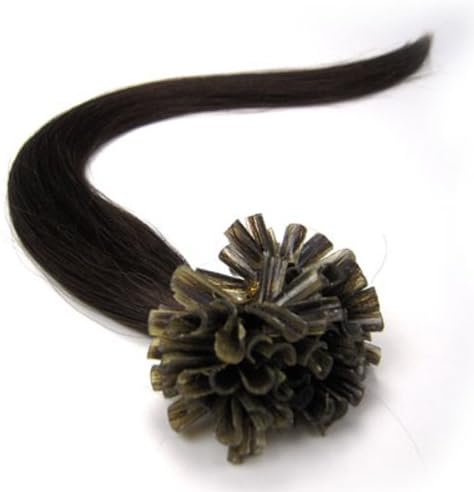 Lilu 100 Strands Straight Pre Bonded U Nail Tip Fusion Remy Human Hair Extensions (16" Inch, 0.4g/s, 2 Darkest Brown)