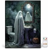 Ripple Flow Halloween Canvas Wall Art, Ghost in Bathroom Wall Decor | Adjustable LED lights, Halloween Wall Decor for Living Room /Bedroom/Bathroom, Ready to Hang, Ghost Canvas Wall Art 11x14