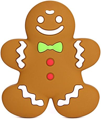 Gingerbread Teether Toy for Babies - Toddler Safe Silicone Christmas Baby Teething Toy Ring - BPA-Free, Dishwasher-Safe, Attachable &amp; amp; Super Cute, 1pc