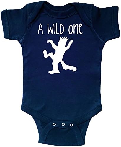 OakTees Baby Cute A WILD ONE Wild Things Romper Creeper Onepiece (White print) (6 months, Navy blue)