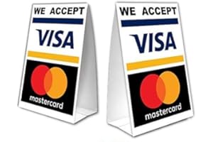 PATRIOT WHOLESALE DIRECT We Accept Credit Cards Table Tent with UV Coating - MasterCard and Visa - 2 Pack