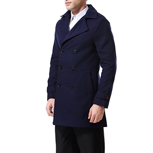 AOWOFS Men's Double Breasted Overcoat Pea Coat Classic Wool Blend
