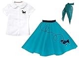 Hip Hop 50s Shop 3 Piece Child Poodle Skirt Outfit, Size 8 Teal