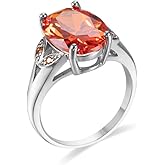 GYOEI 925 Sterling Silver Large Carat Oval Cut Twilight Orange Mystic Quartz Orange Gemstone Ring Cubic Zirconia Rings Eternity Engagement Wedding Band Ring for Women HM445