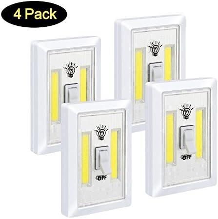 Closet Light Switch- ALECTIDE Battery Operated Night Light Switch 4 Pack Emergency Light for Wall Wireless Mount Under Cabinet, Shelf, Counters,Storage Room Kitchen, Night Reading and More