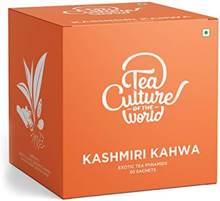Tea Culture of The World - Kashmiri Kahwa Green Tea, Exotic Tea Pyramid Bags, Natural Saffron Flavor Green Tea - 20 sachets x 2 grams/40 Grams (Pack of 2)