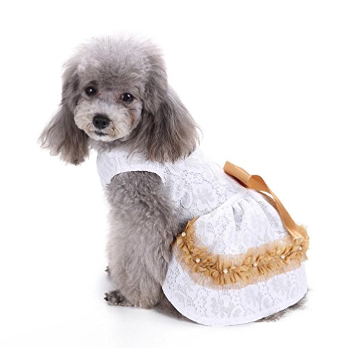 Iuhan Pet Dress, Elegant Lace Pet Clothes for Dog Dress Wedding Apparel Shirts Clothes (M, White) - Thumbnail 2