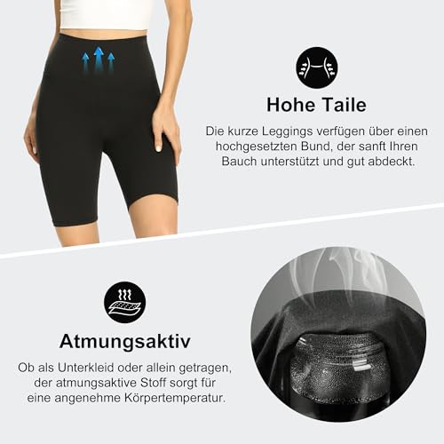 HIPOWER Pack of 2 Women's Cycling Shorts, High Waist Short Sports Shorts, Tights, Hiking Trousers, Opaque Underpants, Tummy Control Summer Outfits, Leggings, Gym, Yoga