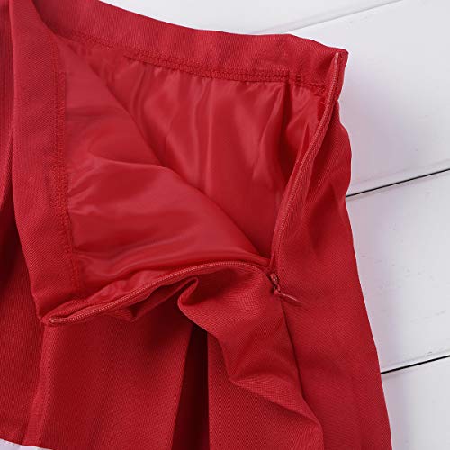 Agoky Girls Youth Box Pleated Cheerleading School Uniform Skirt Squad Cheer Leader Costume Red 5-6