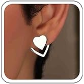 Allereyae Vintage Heart Ear Jacket Earrings Love Heart Earrings Hollow Heart Stud Earrings Gold Front Back Earrings Jewelry for Women and Girls (Gold)